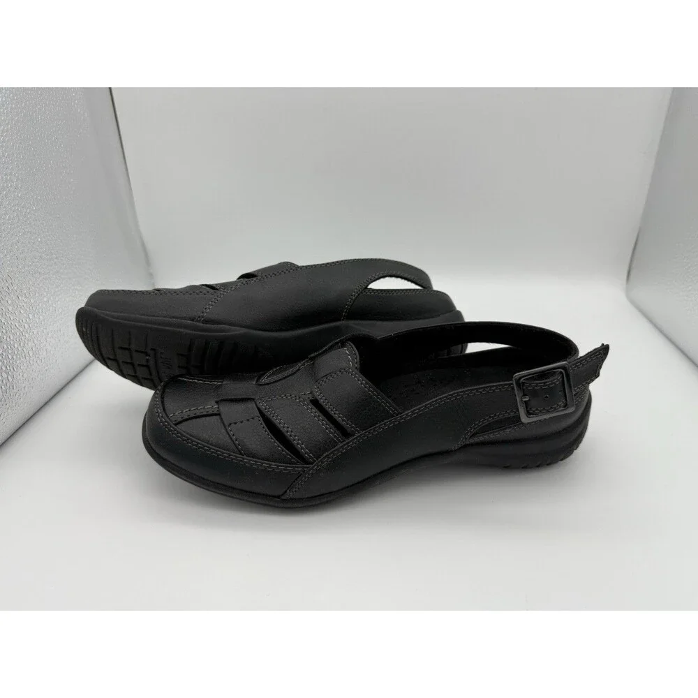 Easy Street Sandals Women 7.5 Black Sterling Comfort Slingback Strappy Fisherman